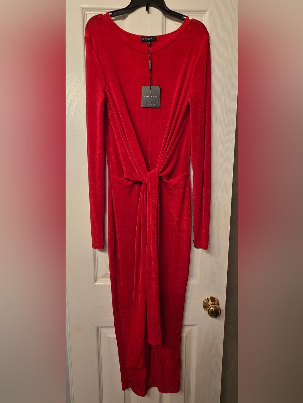 JLUXLABEL Red Velvet Tie-Front Long Sleeve Dress Size Medium New With Tags